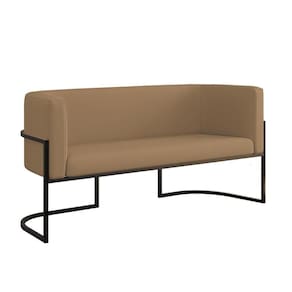 Sofá 2 Lugares Veludo Base Metal Preta Reforçada Recepção Capuccino