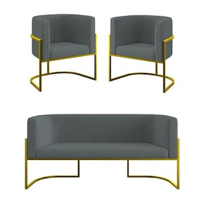 Kit 2 Poltronas Sofá 2 Lugares Para Recepção Balaqui Cinza