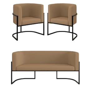 Kit 2 Cadeiras Poltronas + Sofá 2 Lugares Base De Metal Preto Veludo Capuccino