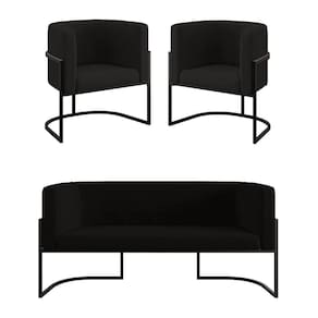 Kit 2 Poltronas Sofá 2 Lugares Para Recepção Balaqui Preto
