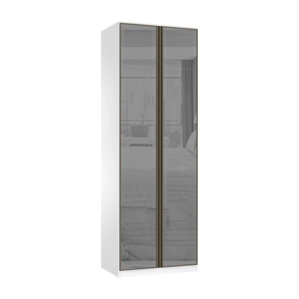 Guarda Roupa Modulado 2 Portas 2 Cabideiros 80cm Com Vidro Reflecta Prata Luciane Móveis
