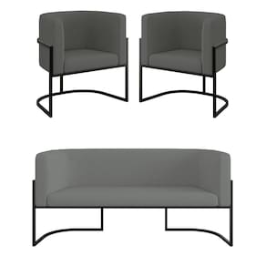 Kit 2 Poltronas + Sofá 2 Lugares Base De Metal Black Veludo Cinza