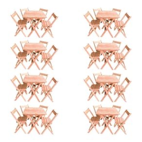 Kit 8 Conjuntos Mesa Dobrável 70x70cm Para Bar Com 4 Cadeiras Em Madeira Maciça - Cru - Bege