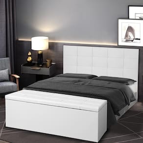 Kit Cabeceira E Calçadeira Baú Casal 1,40m Roma Material Sintético Branco Sky Mobile
