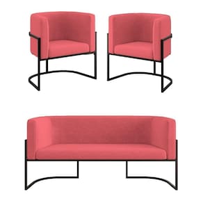 Kit 2 Poltronas + Sofá 2 Lugares Base De Metal Black Balaqui rosa Rosa
