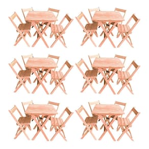 Kit 6 Conjuntos Mesa Dobrável 70x70cm Para Bar Com 4 Cadeiras Em Madeira Maciça - Cru - Bege