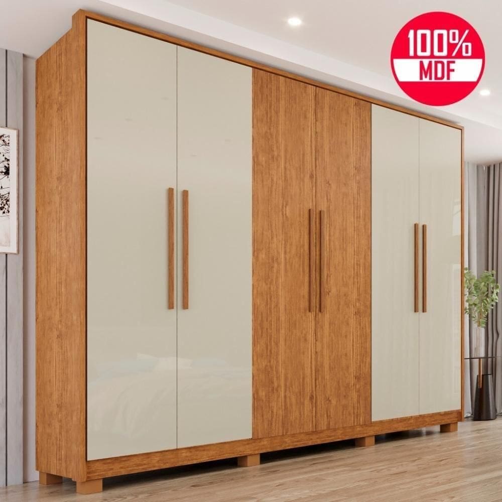 Guarda-roupa Casal 100% Mdf 6 Portas E 6 Gavetas Premium - Tudo De Móveis Off/cinamomo