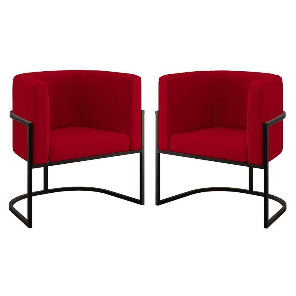 Kit 02 Poltronas Lua Sala Decorativa Base De Ferro Black Vermelho