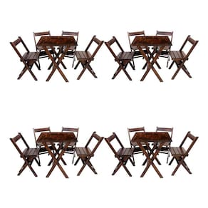 Kit 4 Conjuntos Mesa Dobrável 70x70cm Para Bar Com 4 Cadeiras Em Madeira Maciça - Imbuia - Marrom