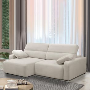 Sofá Decorativo Sala De Estar ícaro 3 Lugares 240cm Reclinável E Retrátil Bouclê Off White