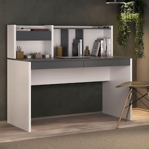 Escrivaninha France Mesa Office Com Gavetas Prateleiras E Nichos Grafito-branco