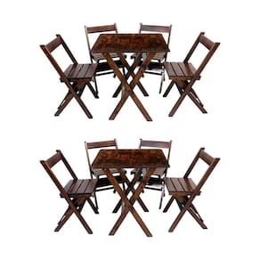 Kit 2 Conjuntos De Mesa Dobrável 60x60cm Com 4 Cadeiras Em Madeira Maciça - Imbuia - Marrom