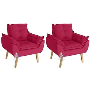 Kit 02 Poltrona-cadeira Decorativa Glamour Com Pés Quadrado Vermelho