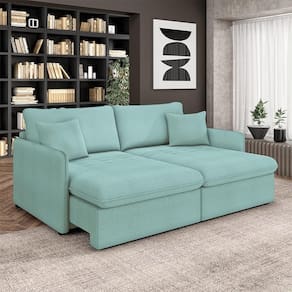 Sofá Reclinável E Retrátil Gandalf Bipartido 214cm Caixa Zero Com Almofadas Bouclê Azul G33 - Gran