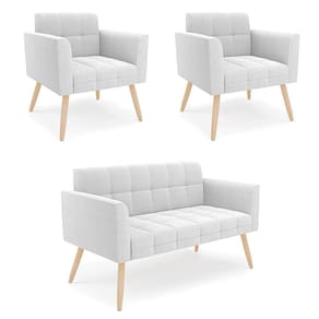 Namoradeira E 2 Poltronas Pé Palito Natural Elisa Bouclê Off White D03 - D`rossi