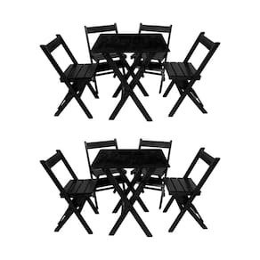 Kit 2 Conjuntos Mesa Dobrável 70x70 Com 4 Cadeiras Em Madeira Maciça - Preto - Preto