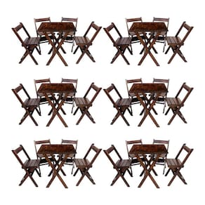 Kit 6 Conjuntos Mesa Dobrável 70x70cm Para Bar Com 4 Cadeiras Em Madeira Maciça - Imbuia - Marrom