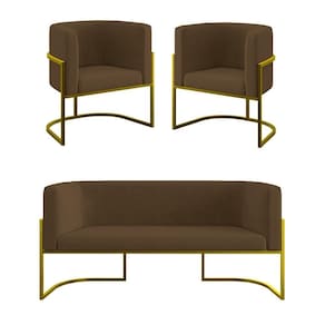 Kit 2 Poltronas + Sofá 2 Lugares Base De Metal Gold Balaqui Marrom