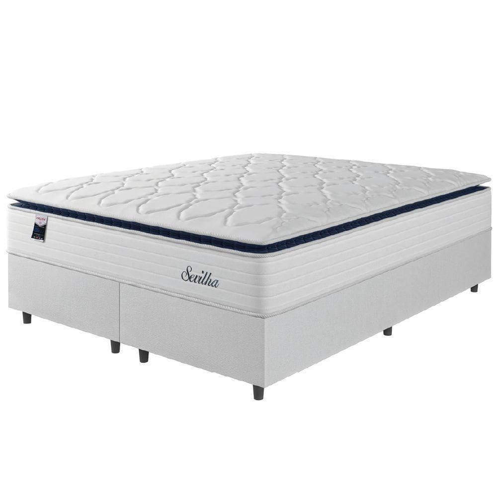 Cama Box Casal Queen Colchão Molas Ensacadas Com Pillow Sevilha 158x198x71cm Branco/cinza Hellen