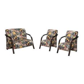 Conjunto Vênus 1 Namoradeira E 2 Poltronas 1 Lugar Braço Madeira Estampada D Salla