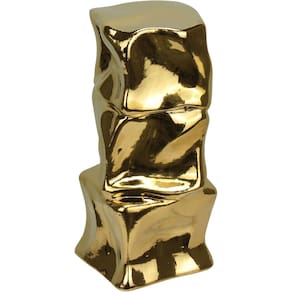 Vaso Decorativo Enfeite Casa Amassado Home&co Cerâmica 23x11x11cm Dourado