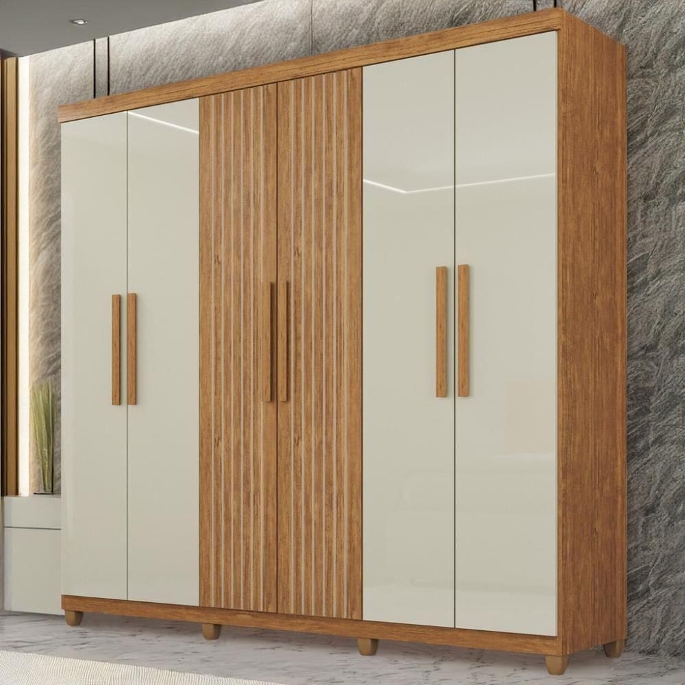 Guarda-roupa De Solteiro 100% Mdf 6 Portas 2 Gavetas Benfica Frison - Tudo De Móveis Off/cinamomo