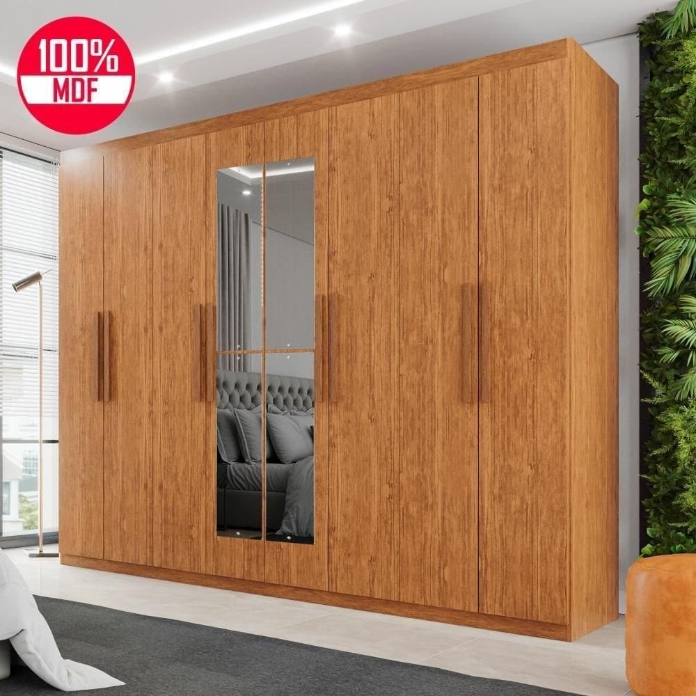 Guarda-roupa Casal 100% Mdf 8 Portas E 4 Gavetas Herrera Com Espelho - Tudo De Móveis Cinamomo