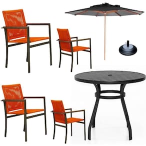 Jogo Conjunto De Mesa 4 Cadeiras Jardim Piscina Em Corda Náutica E Aluminio Laranja
