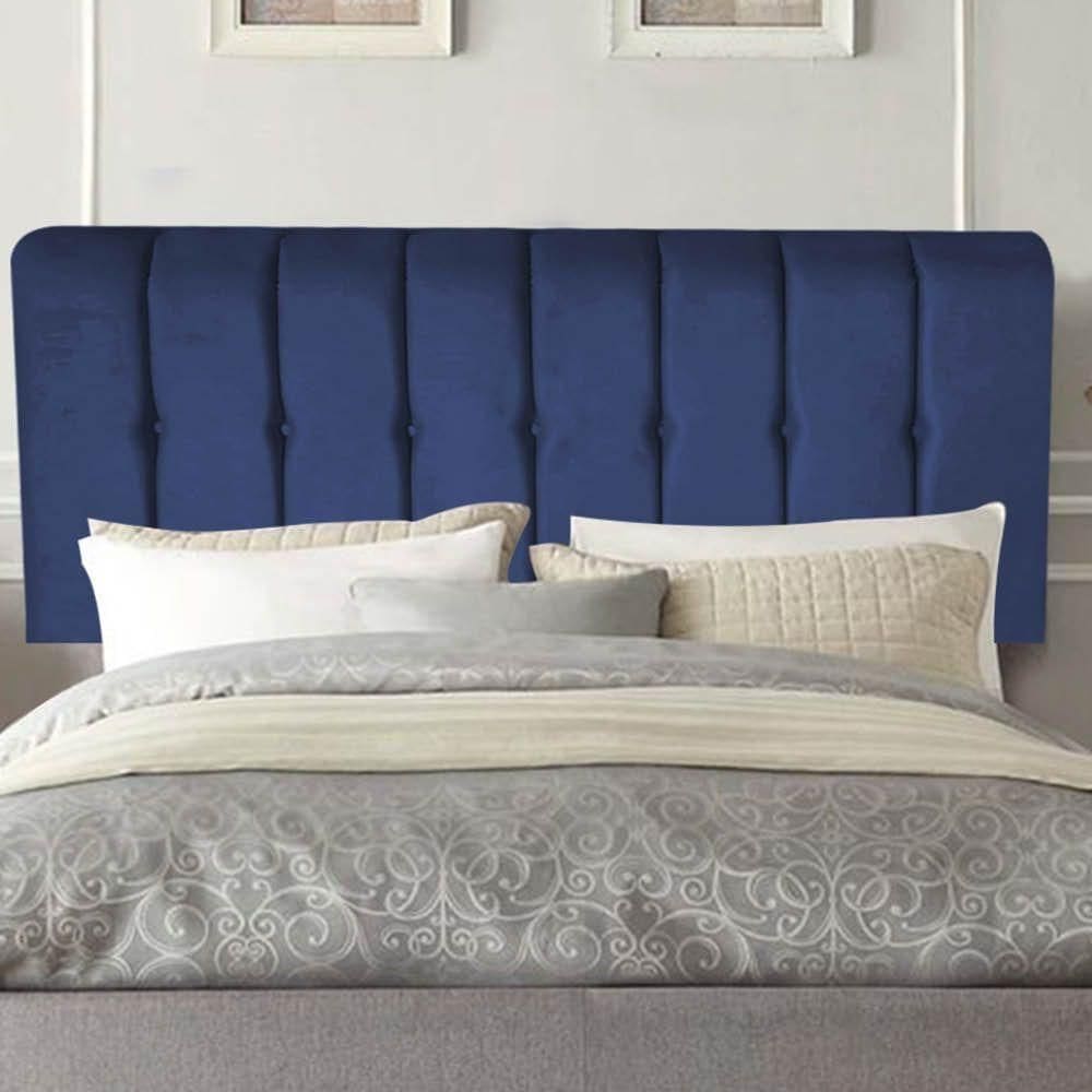 Painel Estofada Kiara 160cm Queen Size Box Quarto Suede Azul Marinho - Gat Magazine