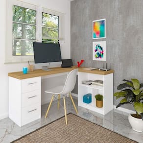 Escrivaninha Home Office Mali Gaveteiro E Nichos Olmo-branco