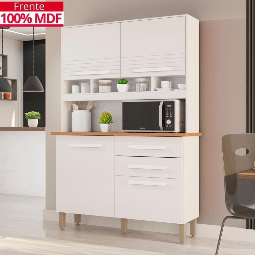 Cozinha 4 Portas 2 Gavetas Sara Frison- Tudo De Móveis Branco Neve