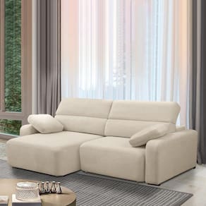 Sofá Decorativo Sala De Estar ícaro 2 Lugares 200cm Reclinável E Retrátil Bouclê Bege Claro