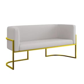 Sofá 2 Lugares Veludo Base Metal Dourada Reforçada Recepção Bege