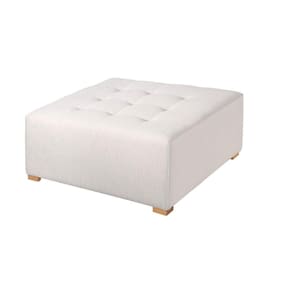 Puff Adam 90 Com Pés De Madeira Em Poliéster Due Decor Bege