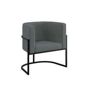 Cadeira Poltrona Decorativa Com Base Metal Black Reforçada Cinza