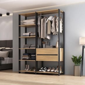 Guarda Roupas Closet Modulado 2 Peças Com 2 Gavetas E Cabideiro Multimóveis MP4320 Preto Madeirado