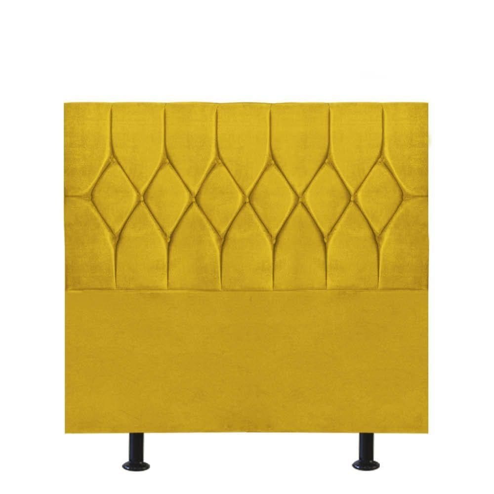 Cabeceira Estofada Istambul Capitonê 90cm Solteiro Box Quarto Suede Amarelo - Gat Magazine