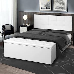 Kit Cabeceira Painel E Calçadeira Baú Queen 1,60m Roma Material Sintético Branco Sky Mobile