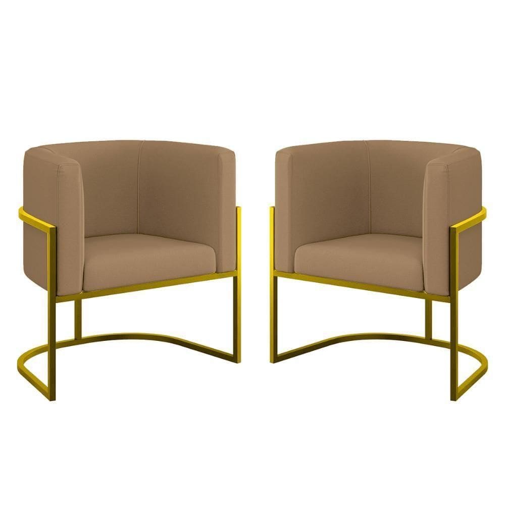 Kit 02 Poltronas Lua Sala Decorativa Base Ferro Gold Veludo Capuccino