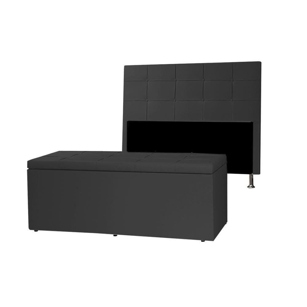 Kit Cabeceira E Calçadeira Baú King 1,95m Roma Material Sintético Preto Sky Mobile