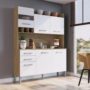 Cozinha Compacta Decibal AC6200 6 Portas 2 Gavetas Com Armário e Balcão - Wood Branco