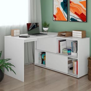 Mesa Em L Escrivaninha Com Portas E Prateleiras Mingle Branco