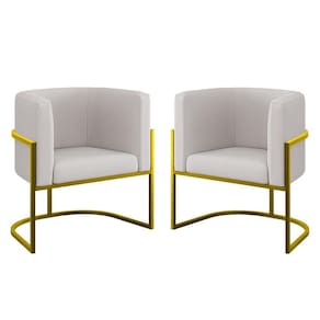 Kit 02 Poltronas Lua Com Base De Metal Gold Sala Veludo Bege