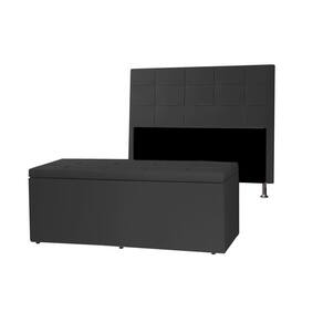 Kit Cabeceira E Calçadeira Baú Casal 1,40m Roma Material Sintético Preto Sky Mobile