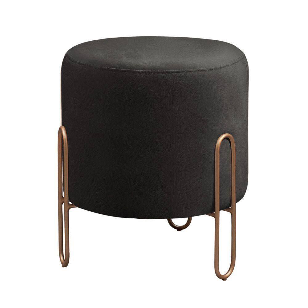 Conjunto 2 Puffs Mali Base Bronze Castellar Móbile Preto
