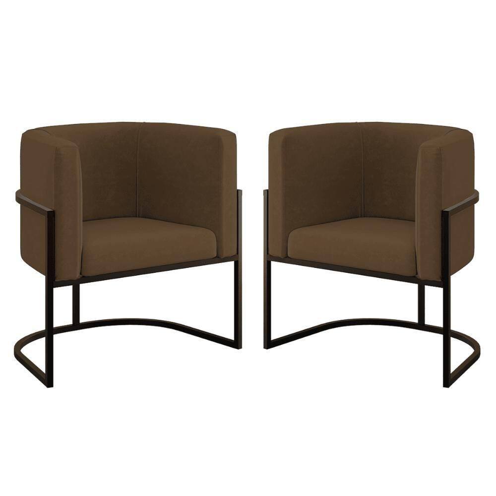 Kit 02 Cadeiras Poltrona Lua Para Sala Quarto Balaqui Decor Marrom