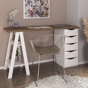 Escrivaninha Com Gaveteiro Mesa Office Spirit Ii Nogal-branco