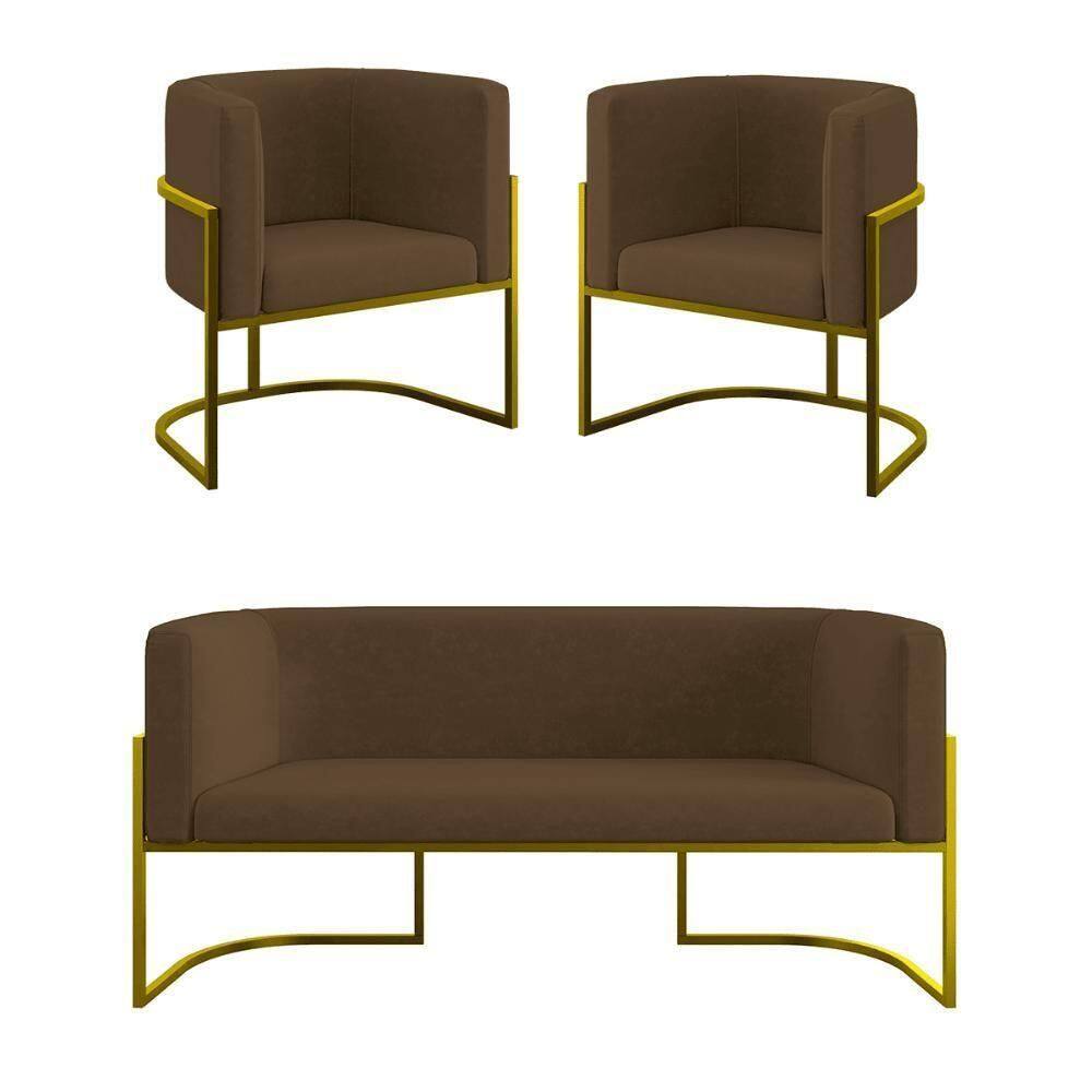 Kit 2 Poltronas Sofá 2 Lugares Para Recepção Balaqui Marrom