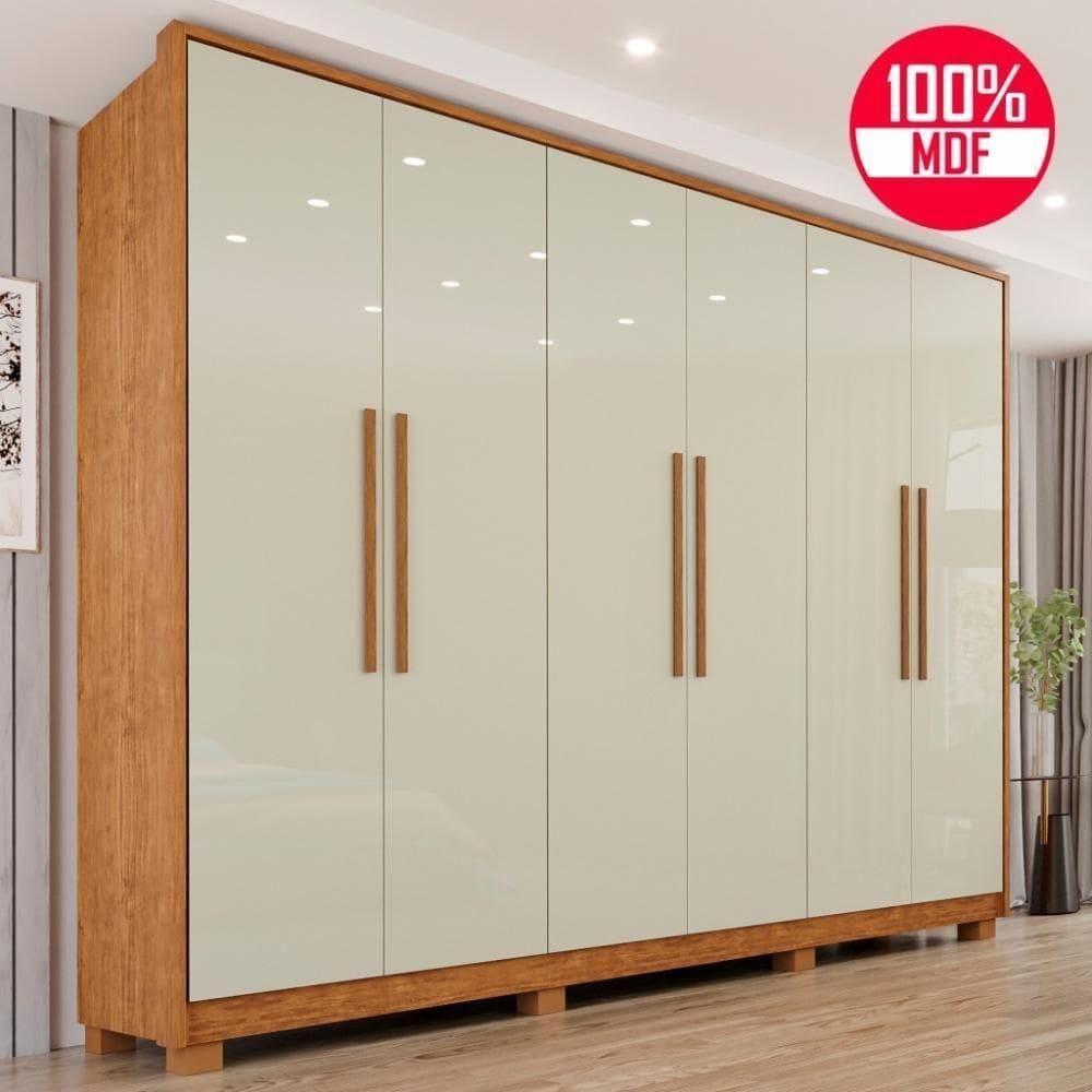 Guarda-roupa Casal 100% Mdf 6 Portas E 6 Gavetas Premium - Tudo De Móveis Cinamomo/off