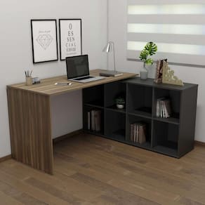 Escrivaninha Em L Mesa Office 8 Nichos Nero Ii Ipê-preto